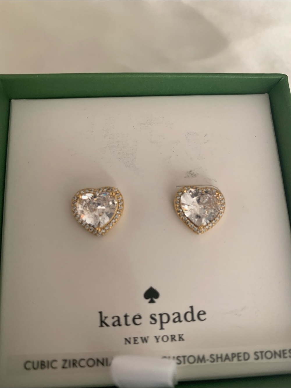 kate spade Gold Heart Cubic Zirconia Halo Stud Earrings - Clear - Picture 5 of 5